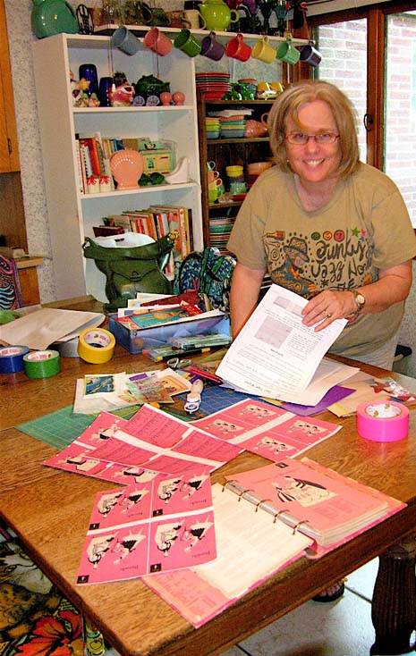 Shelley and the duct tape wallet supplies. ©Susan Shie 2007.